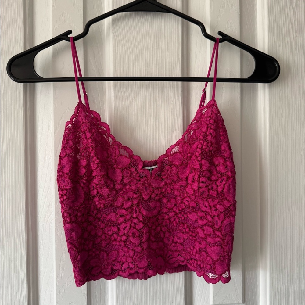 Express Fuchsia Lace Cropped Camisole